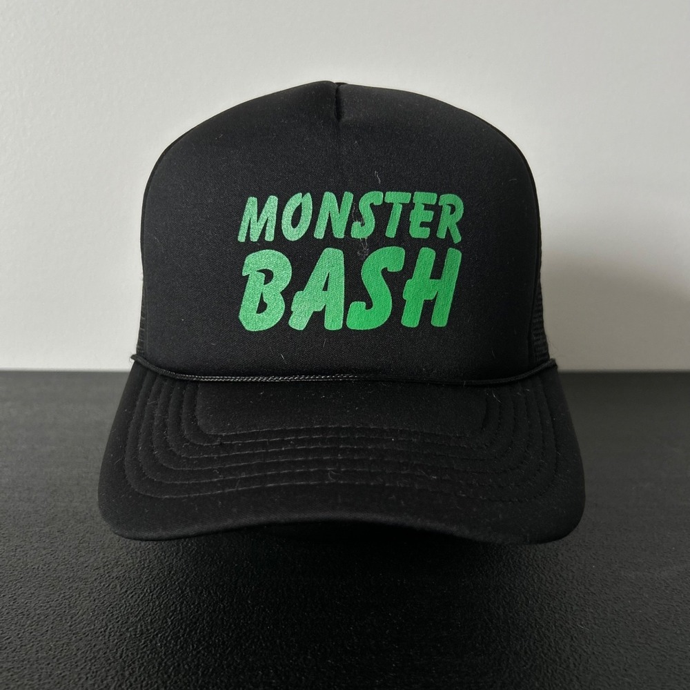 Vintage 90s Monster Bash Trucker Hat Cap Snap Back Adjustable Black Mesh‎ Adult